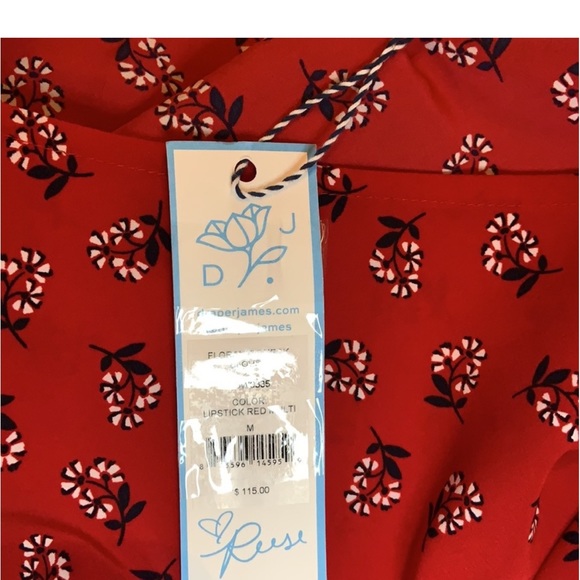 Draper James Lipstick Tie Neck Blouse in Lipstick Red Floral, Size XSmall - Picture 15 of 16